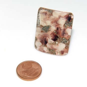 NSA|Anello donna piastra regolabile rame 999 CopperFantasy smalto marrone panna glitter