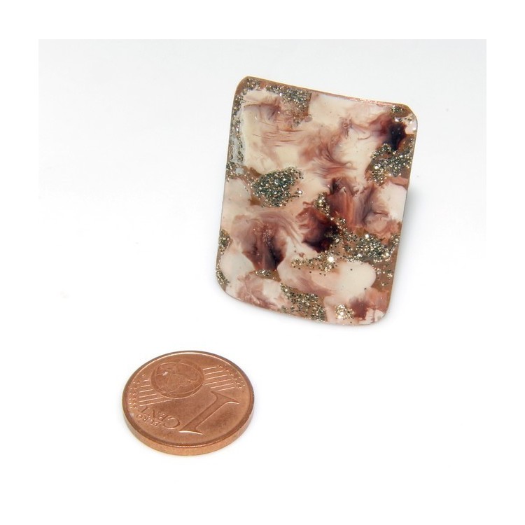 NSA|Anello donna piastra regolabile rame 999 CopperFantasy smalto marrone panna glitter