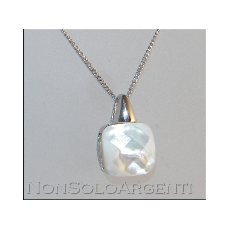 NSA|Argento 925 : Collana girocollo veneziana o grumetta ciondolo madreperla naturale bianca