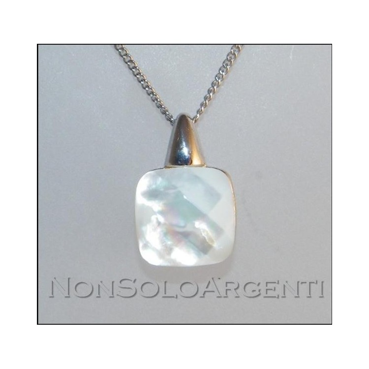NSA|925 silver necklace with natural white mother-of-pearl pendant