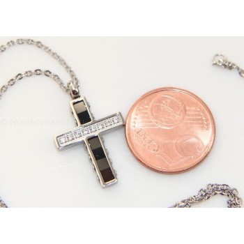 NSA|black ceramic steel cross necklace with white zircons for men