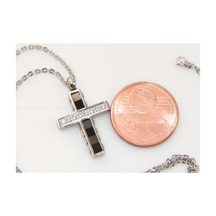 NSA|black ceramic steel cross necklace with white zircons for men