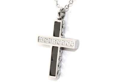 NSA|black ceramic steel cross necklace with white zircons for men