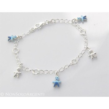 NSA|925 silver: twisted baby rolo children's bracelet with 5 pendants - 3 light blue enamelled