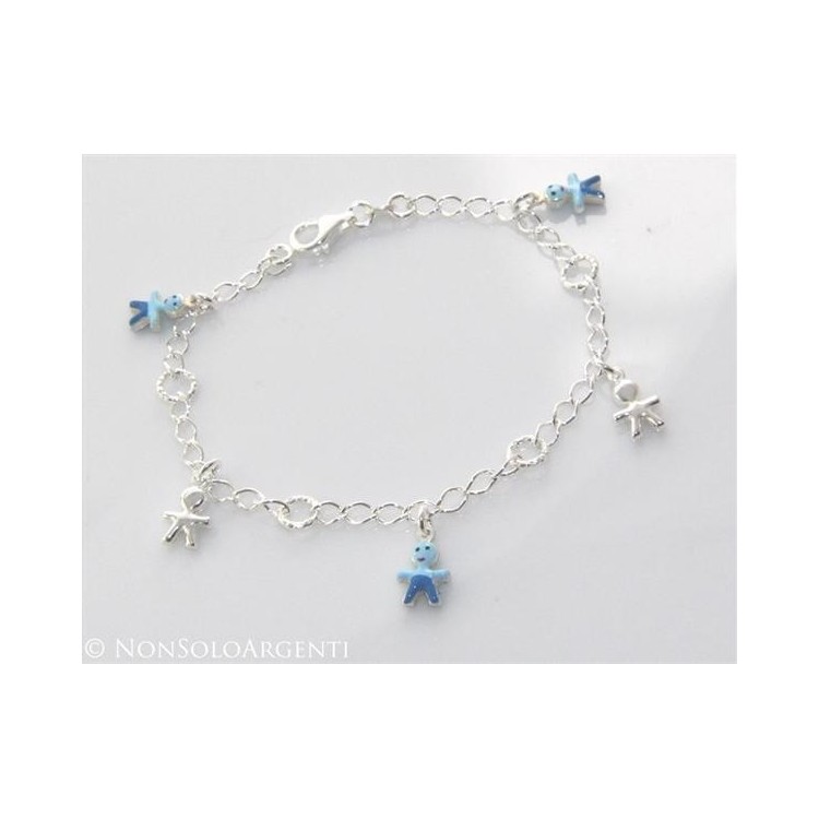 NSA|Argento 925 : Bracciale Bambino baby rolo' ritorta con  5 ciondoli  smaltati azzurro
