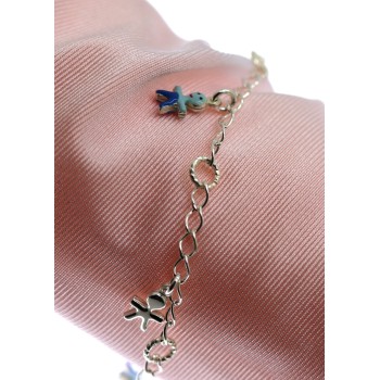 NSA|925 silver: twisted baby rolo children's bracelet with 5 pendants - 3 light blue enamelled