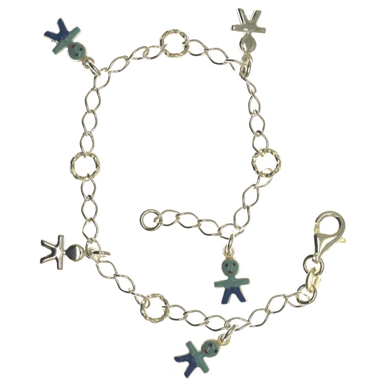 NSA|925 silver: twisted baby rolo children's bracelet with 5 pendants - 3 light blue enamelled