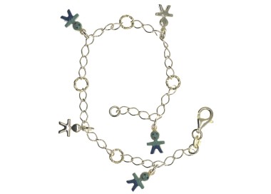 NSA|925 silver: twisted baby rolo children's bracelet with 5 pendants - 3 light blue enamelled