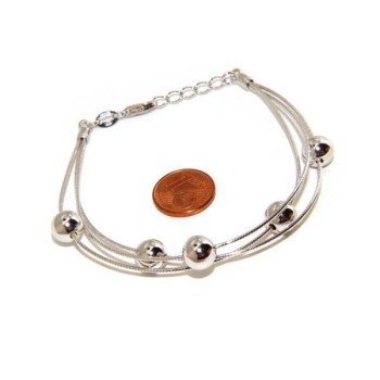 NSA|NALBORI Bracciale planetario donna argento 925 snake 3 fili con palline 8 mm polso cm 15 - 19