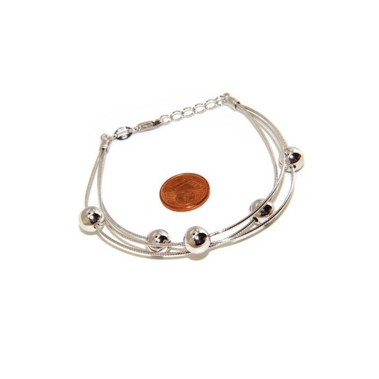 NSA|NALBORI Bracciale planetario donna argento 925 snake 3 fili con palline 8 mm polso cm 15 - 19