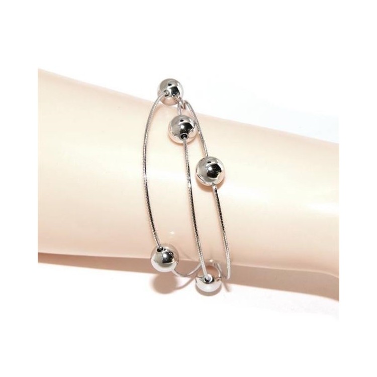 NSA|NALBORI Bracciale planetario donna argento 925 snake 3 fili con palline 8 mm polso cm 15 - 19