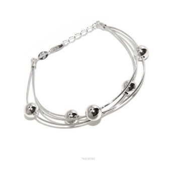 NSA|NALBORI Bracciale planetario donna argento 925 snake 3 fili con palline 8 mm polso cm 15 - 19