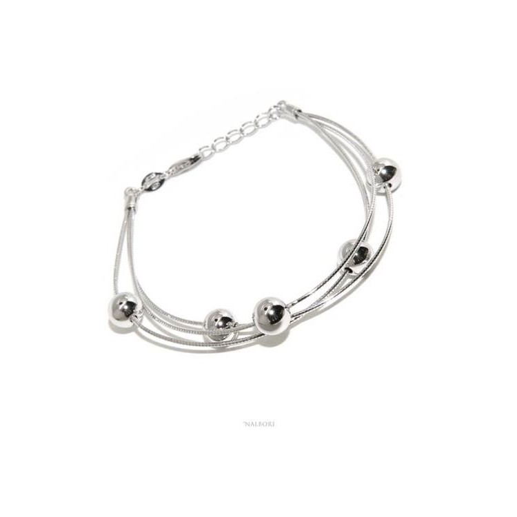 NSA|NALBORI Bracciale planetario donna argento 925 snake 3 fili con palline 8 mm polso cm 15 - 19