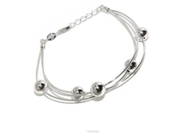 NSA|NALBORI Bracciale planetario donna argento 925 snake 3 fili con palline 8 mm polso cm 15 - 19