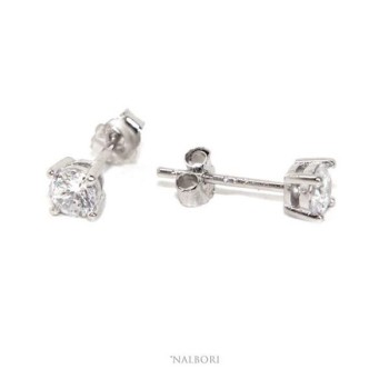 NSA|925 silver: stud earrings light point pin and black or white zirconia claws 4 mm