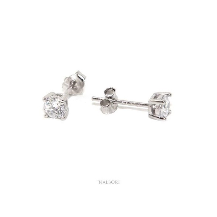 NSA|925 silver: stud earrings light point pin and black or white zirconia claws 4 mm