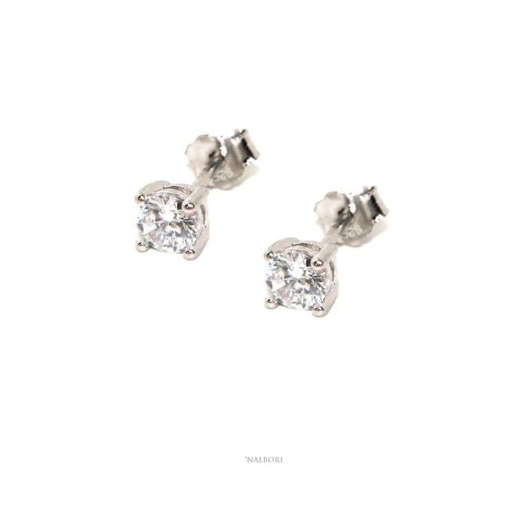 NSA|925 silver: stud earrings light point pin and black or white zirconia claws 4 mm