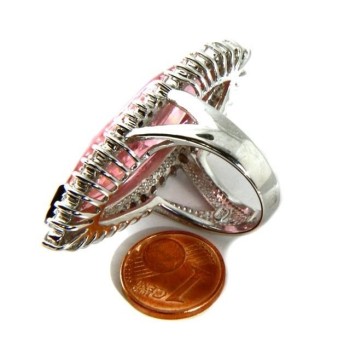 NSA|Argento 925 Rodiato : Grande anello donna navetta zircone rosa cristallo Idrotermale e zirconcini bianchi misura 17