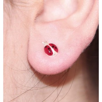 NSA|Argento 925 Italiano : Orecchini donna ragazza con Coccinella smalto rosso a pois