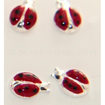 NSA|Argento 925 Italiano : Orecchini donna ragazza con Coccinella smalto rosso a pois