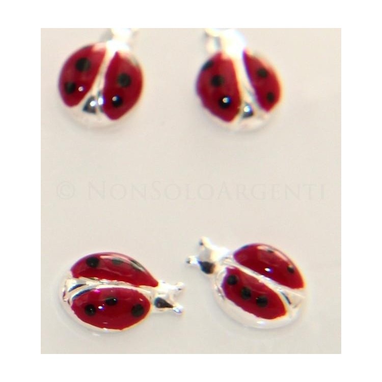 NSA|Argento 925 Italiano : Orecchini donna ragazza con Coccinella smalto rosso a pois