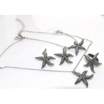 NSA|Argento 925 : Gioielli realizzati a mano con stelle marine grandi - Orecchini - collana - bracciale o completo