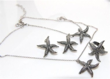 NSA|Argento 925 : Gioielli realizzati a mano con stelle marine grandi - Orecchini - collana - bracciale o completo