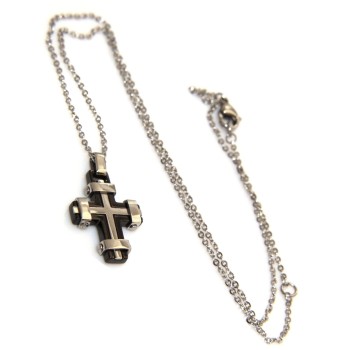 NSA|cross necklace enhanced chrome steel or black ip for men