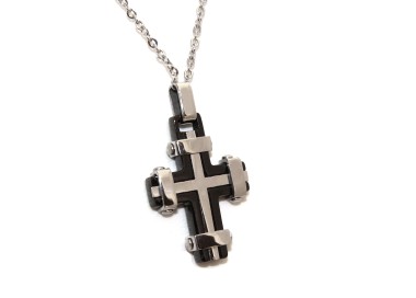NSA|cross necklace enhanced chrome steel or black ip for men