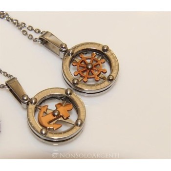 NSA|Acciaio  : Esclusiva collana 3D Buollonata tonda ancora timone cromato e rosè