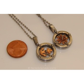 NSA|Acciaio  : Esclusiva collana 3D Buollonata tonda ancora timone cromato e rosè