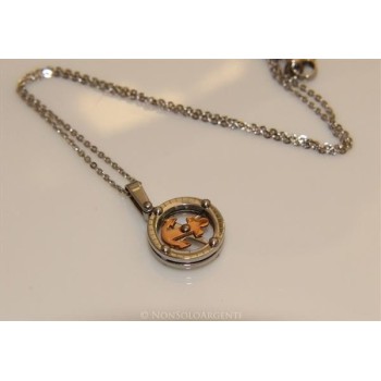 NSA|Acciaio  : Esclusiva collana 3D Buollonata tonda ancora timone cromato e rosè