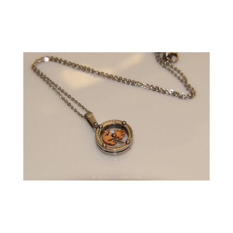 NSA|Acciaio  : Esclusiva collana 3D Buollonata tonda ancora timone cromato e rosè