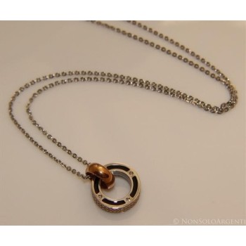 NSA|Acciaio  : Esclusiva collana rolo' ciondolo pneumatico rosè nero zirconi bianchi