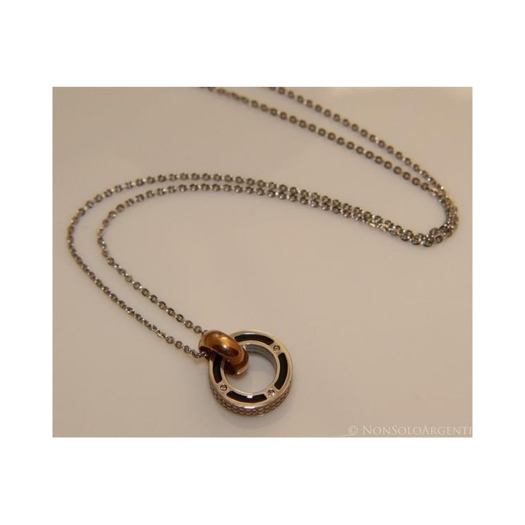 NSA|Acciaio  : Esclusiva collana rolo' ciondolo pneumatico rosè nero zirconi bianchi