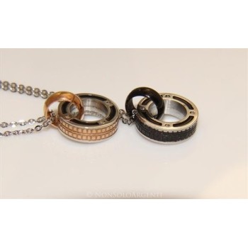 NSA|Acciaio  : Esclusiva collana rolo' ciondolo pneumatico rosè nero zirconi bianchi