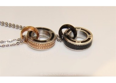 NSA|Acciaio  : Esclusiva collana rolo' ciondolo pneumatico rosè nero zirconi bianchi