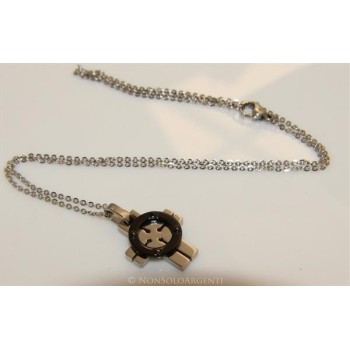 NSA|Acciaio  : Esclusiva collana rolo' ciondolo croce celtica ip nero