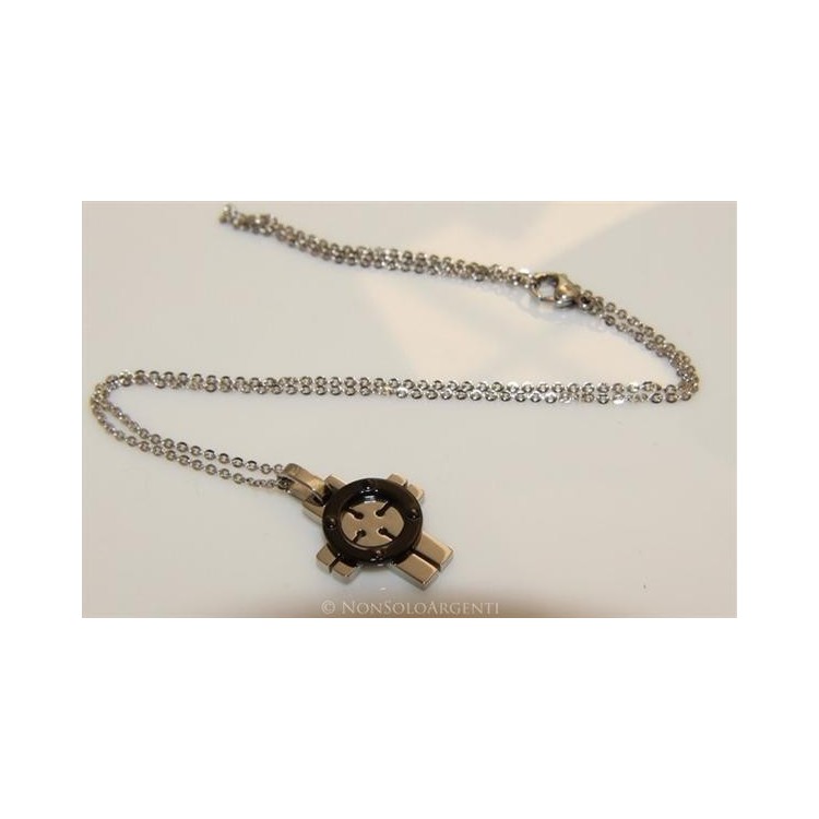 NSA|Acciaio  : Esclusiva collana rolo' ciondolo croce celtica ip nero
