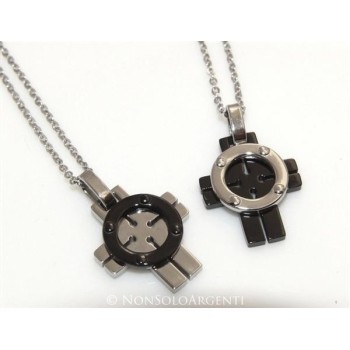 NSA|Acciaio  : Esclusiva collana rolo' ciondolo croce celtica ip nero