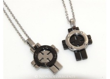 NSA|Acciaio  : Esclusiva collana rolo' ciondolo croce celtica ip nero