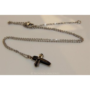 NSA|stainless steel cross pendant necklace black ip zircon for men