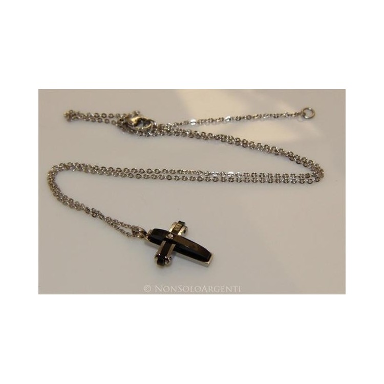 NSA|stainless steel cross pendant necklace black ip zircon for men