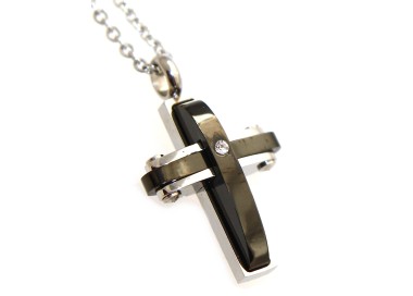 NSA|stainless steel cross pendant necklace black ip zircon for men