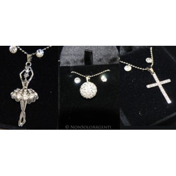 NSA|Bigiotteria : Collana e Orecchini punto luce parure con strass lam argento in astuccio di velluto