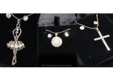 NSA|Bigiotteria : Collana e Orecchini punto luce parure con strass lam argento in astuccio di velluto