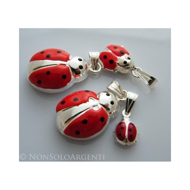 NSA|Ciondolo Argento 925 : Amuleto Coccinella Grande media Rossa + modelli