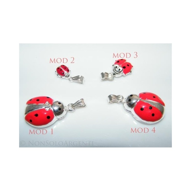 NSA|Ciondolo Argento 925 : Amuleto Coccinella Grande media Rossa + modelli