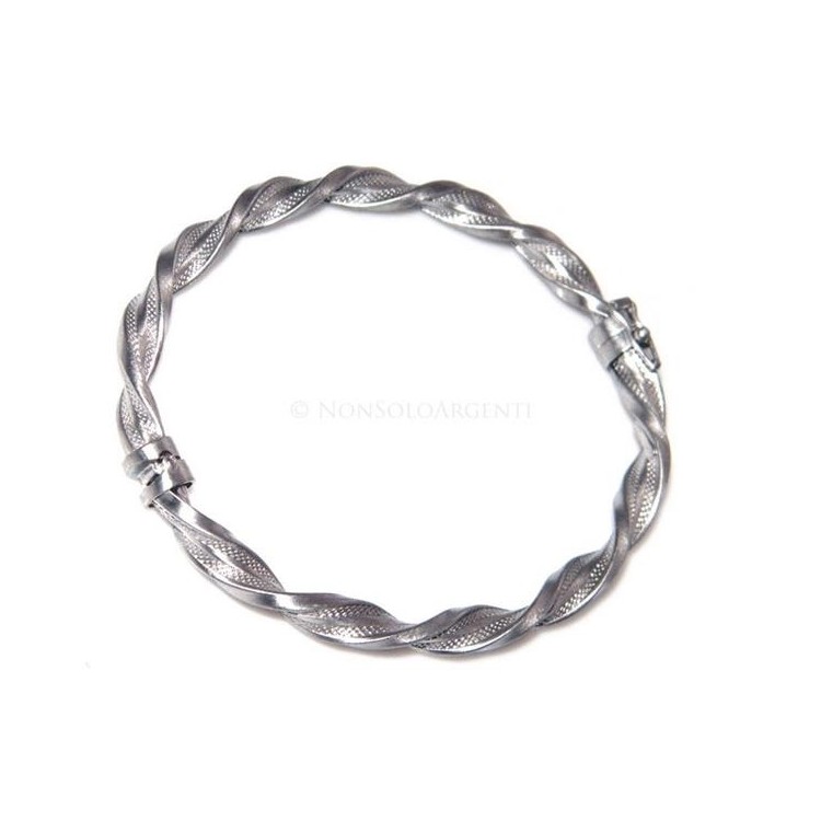 NSA|Argento 925 : bracciale rigido cerchio con la Molla tochon nido d'ape satinato   chiusura sicurezza