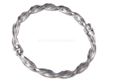 NSA|Argento 925 : bracciale rigido cerchio con la Molla tochon nido d'ape satinato   chiusura sicurezza